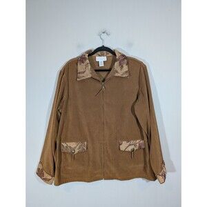 Susan Graver Womens Brown Floral Western Jacket Sz XL Mature Aztec Artsy Country